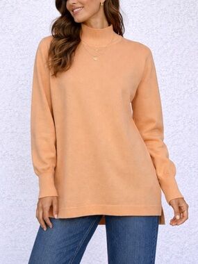 Vintage Bode Peach Merino Wool Tunic Sweater Mock Neck Long Sleeve Size L